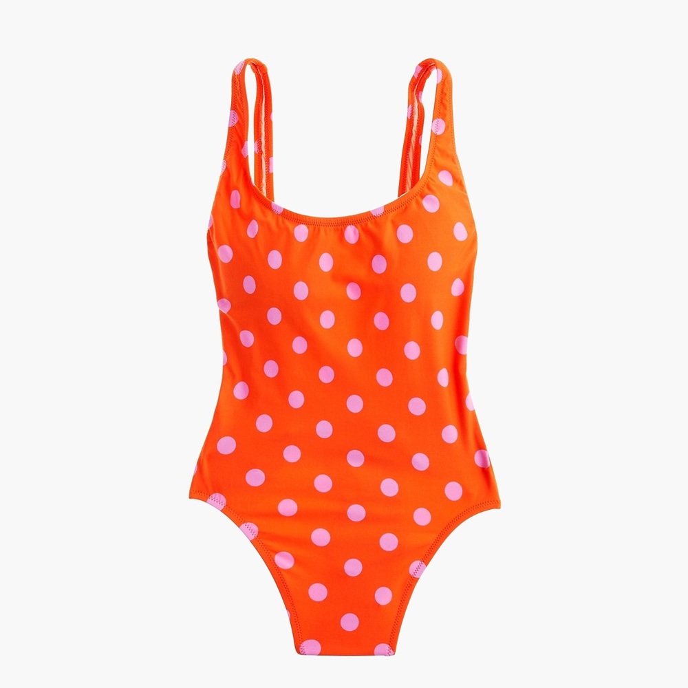 Plunging scoopback one-piece swimsuit in polka dot